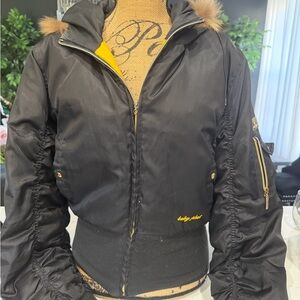 Baby Phat Black Puffer Jacket with Gold Accents